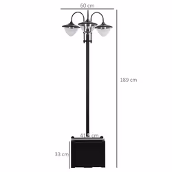 Outsunny 3-head LED Solar Light Lamp Street Light Post with Planter Base, Black