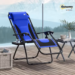Outsunny Zero Gravity Lounger Folding Recliner Chair w/ Cup Holder Blue