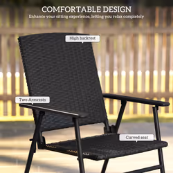 Outsunny 4pcs Rattan Chair Foldable Garden Furniture w/ Armrest Black