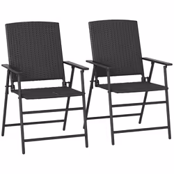 Outsunny 2pcs Rattan Chair Foldable Garden Furniture w/ Armrest Black - Additional view 8