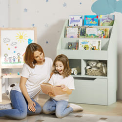 HOMCOM Kids Bookcase, Toy Box w/ Storage Drawer, Wheels for Bedroom - Green