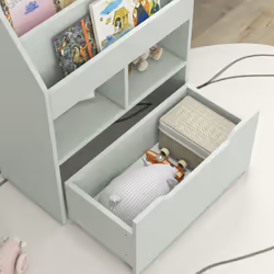 HOMCOM Kids Bookcase, Toy Box w/ Storage Drawer, Wheels for Bedroom - Green - Additional view 7