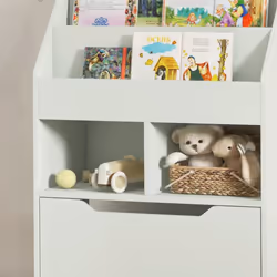HOMCOM Kids Bookcase, Toy Box w/ Storage Drawer, Wheels for Bedroom - Green - Additional view 8