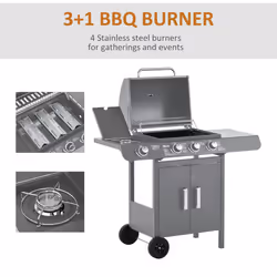 Outsunny Gas Barbecue Grill 3+1 Burner Garden BBQ w/ Large Cooking Area - Additional view 4