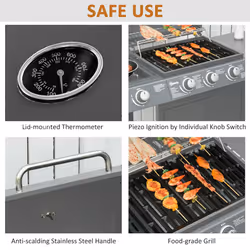 Outsunny Gas Barbecue Grill 3+1 Burner Garden BBQ w/ Large Cooking Area - Additional view 5