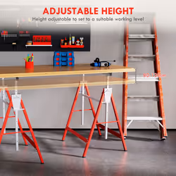 HOMCOM Set Of 2 Steel Saw Horses Telescopic Builders Work Bench Folding Red