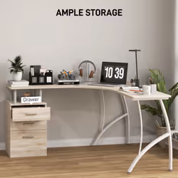 HOMCOM L-Shaped Corner PC Desk Table w/ Drawer Home Office Workstation, Oak