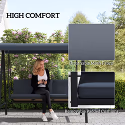 Outsunny 3 Seater Garden Swing Chair with Adjustable Canopy, Dark Grey