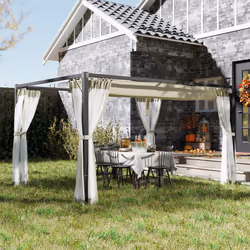 Outsunny 3 x 4m Pergola with Retractable Roof and Netting, Khaki