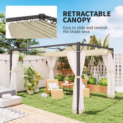Outsunny 3 x 4m Pergola with Retractable Roof and Netting, Khaki