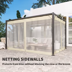 Outsunny 3 x 4m Pergola with Retractable Roof and Netting, Khaki