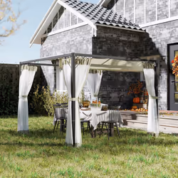 Outsunny 3 x 3 m Pergola with Retractable Roof and Netting, Khaki