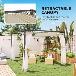 Outsunny 3 x 3 m Pergola with Retractable Roof and Netting, Khaki