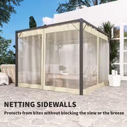 Outsunny 3 x 3 m Pergola with Retractable Roof and Netting, Khaki
