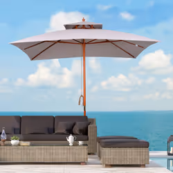 Outsunny 3(m) Wood Square Umbrella Garden Market Parasol Sunshade Grey