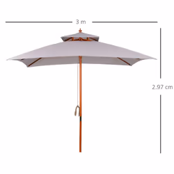 Outsunny 3(m) Wood Square Umbrella Garden Market Parasol Sunshade Grey