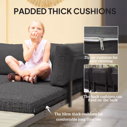 Outsunny 3pcs Garden Sectional Sofa Side Table Furniture Set w/ Cushion