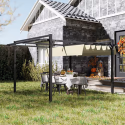 Outsunny 3 x 4m Pergola with Retractable Roof and Aluminium Frame, Khaki