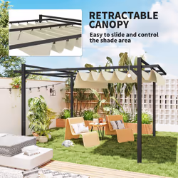 Outsunny 3 x 4m Pergola with Retractable Roof and Aluminium Frame, Khaki