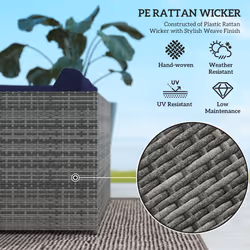 Outsunny 3Pcs Rattan Corner Sofa Set with Coffee Table, Cushion, Blue