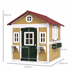 Outsunny Wooden Playhouse with Doors, Wooden, Plant Pots for Kids - Beige