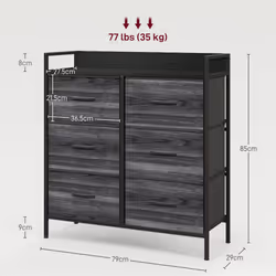 HOMCOM Bedroom Chest of Drawers 6 Drawer Dresser w/ Shelf, Black