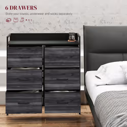 HOMCOM Bedroom Chest of Drawers 6 Drawer Dresser w/ Shelf, Black