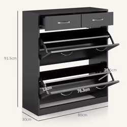 HOMCOM Slim Shoe Cabinet with 2 Flip Drawers for 12 Pairs of Shoes Black