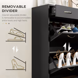 HOMCOM Slim Shoe Cabinet with 2 Flip Drawers for 12 Pairs of Shoes Black - Additional view 5