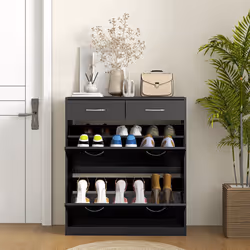 HOMCOM Slim Shoe Cabinet with 2 Flip Drawers for 12 Pairs of Shoes Black - Additional view 7