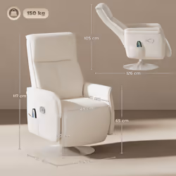HOMCOM Massage Reclining Chair with Adjustable Backrest, Cream White - Additional view 7