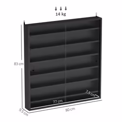 HOMCOM 7-Tier Wall Display Cabinet w/ Shelves Glass Doors, Black