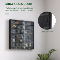 HOMCOM 7-Tier Wall Display Cabinet w/ Shelves Glass Doors, Black - Additional view 4