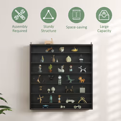 HOMCOM 7-Tier Wall Display Cabinet w/ Shelves Glass Doors, Black - Additional view 5