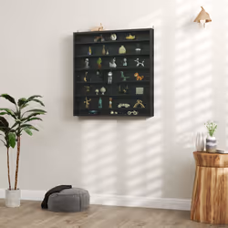 HOMCOM 7-Tier Wall Display Cabinet w/ Shelves Glass Doors, Black - Additional view 6