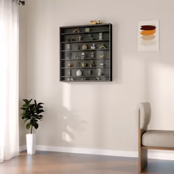 HOMCOM 7-Tier Wall Display Cabinet w/ Shelves Glass Doors, Black - Additional view 7