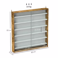 HOMCOM 7-Tier Wall Display Cabinet w/ Shelves Glass Doors, Rustic Brown