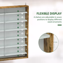 HOMCOM 7-Tier Wall Display Cabinet w/ Shelves Glass Doors, Rustic Brown