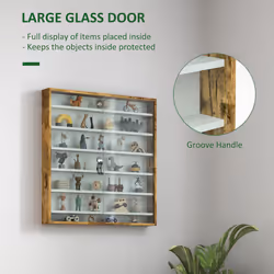 HOMCOM 7-Tier Wall Display Cabinet w/ Shelves Glass Doors, Rustic Brown - Additional view 4