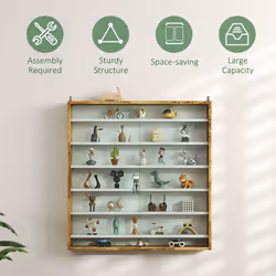 HOMCOM 7-Tier Wall Display Cabinet w/ Shelves Glass Doors, Rustic Brown - Additional view 5