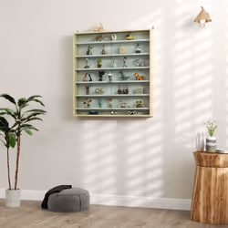 HOMCOM 7-Tier Wall Display Cabinet w/ Shelves Glass Doors, Rustic Brown - Additional view 6