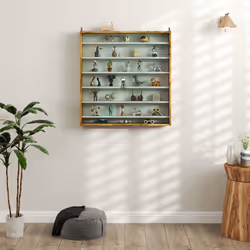 HOMCOM 7-Tier Wall Display Cabinet w/ Shelves Glass Doors, Rustic Brown - Additional view 8