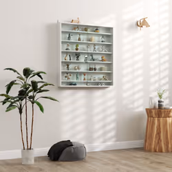 HOMCOM 7-Tier Wall Display Cabinet w/ Shelves Glass Doors, White