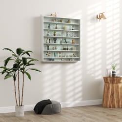 HOMCOM 7-Tier Wall Display Cabinet w/ Shelves Glass Doors, White