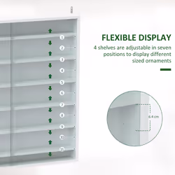 HOMCOM 7-Tier Wall Display Cabinet w/ Shelves Glass Doors, White