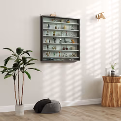 HOMCOM 7-Tier Wall Display Cabinet w/ Shelves Glass Doors, Black and White