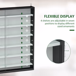 HOMCOM 7-Tier Wall Display Cabinet w/ Shelves Glass Doors, Black and White