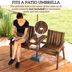 Outsunny 2-Seater Wooden Garden Bench with Armrest, Carbonised Finish
