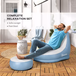 Outsunny Inflatable Chair and Footstool for Gaming, Reading, Watching White