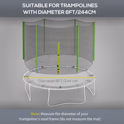SPORTNOW 8ft Trampoline Net Replacement Safety Net with Zipped Door, Green